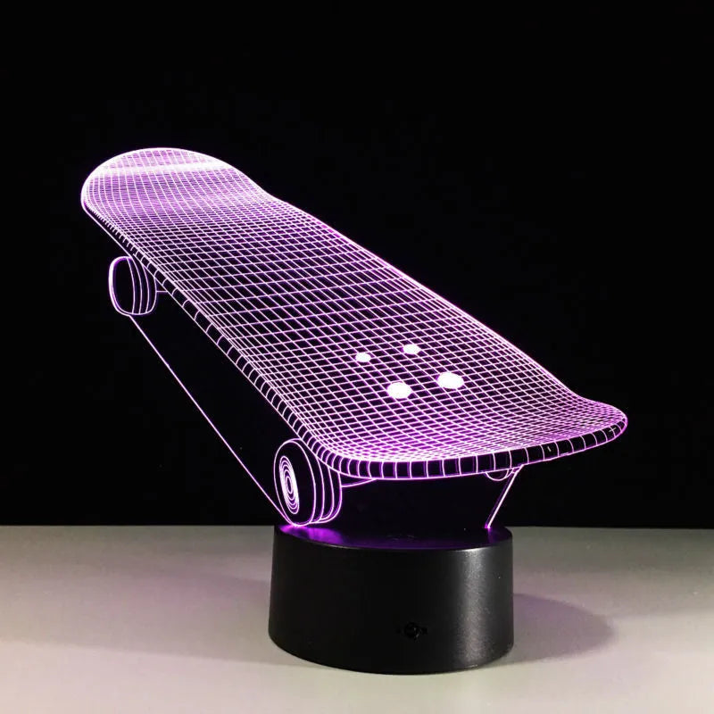 Skateboard shape colourful touch LED night light with acrylic panel and ABS base, USB powered