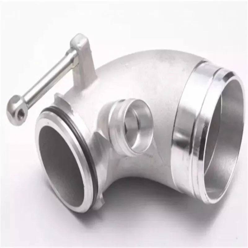 Aluminium alloy 90-degree turbocharger outlet elbow for lateral engine applications