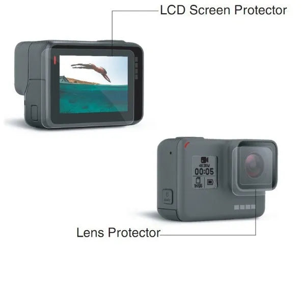 Transparent tempered glass screen protector film for GoPro Hero 5/6/7 camera lens and LCD display