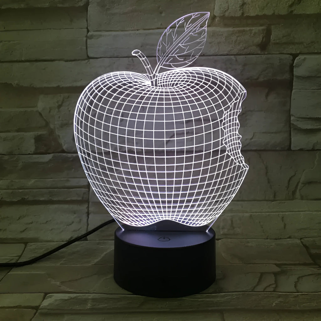 3D fruit design LED night light with acrylic shade showing touch control and seven colour illumination options