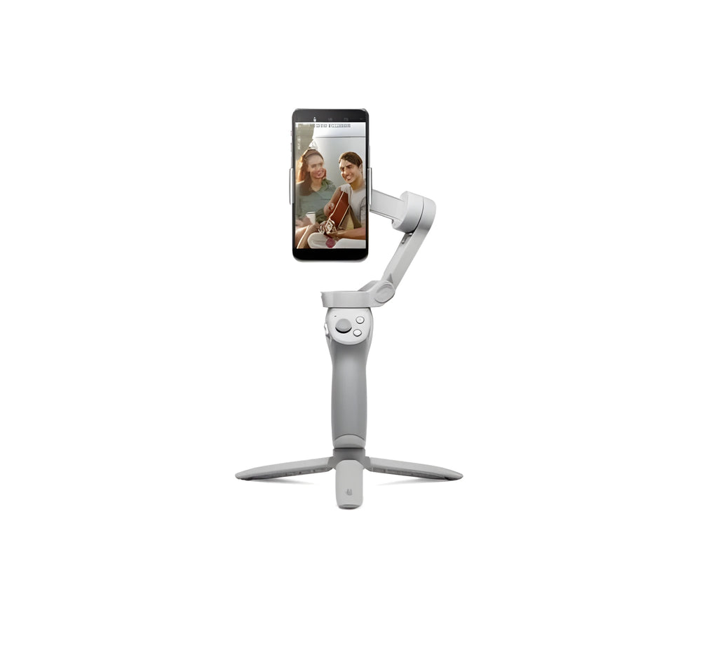 Magnetic mobile phone PTZ gimbal stabiliser with attached smartphone and magnetic clamp