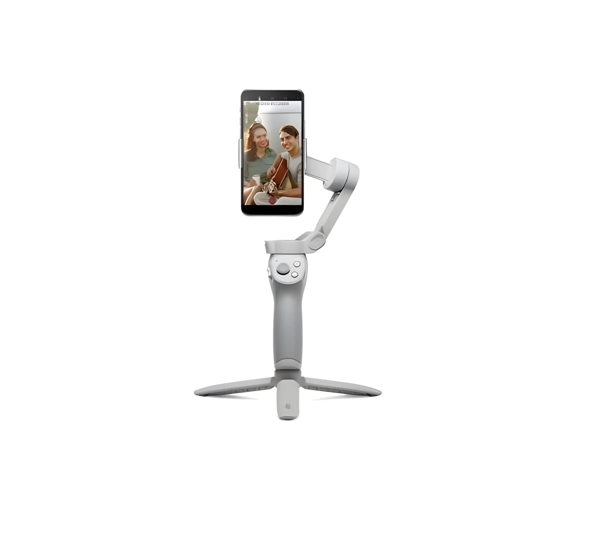 Magnetic mobile phone PTZ gimbal stabiliser with attached smartphone and magnetic clamp