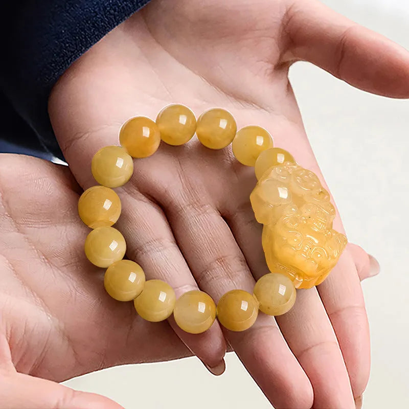 Natural Golden Thread Jade bracelet with carved coin beads in two size options