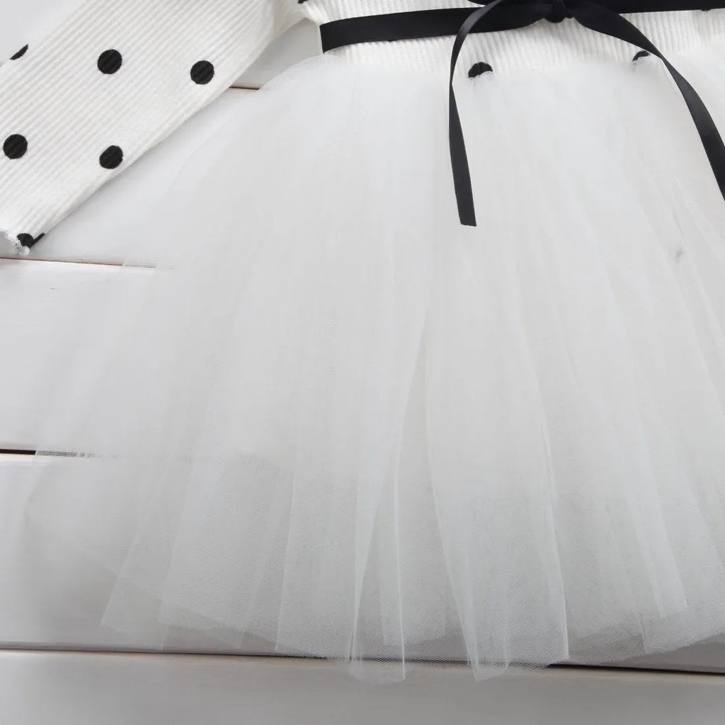 Girls long sleeve black tutu lace dress with lace trim for birthday parties.