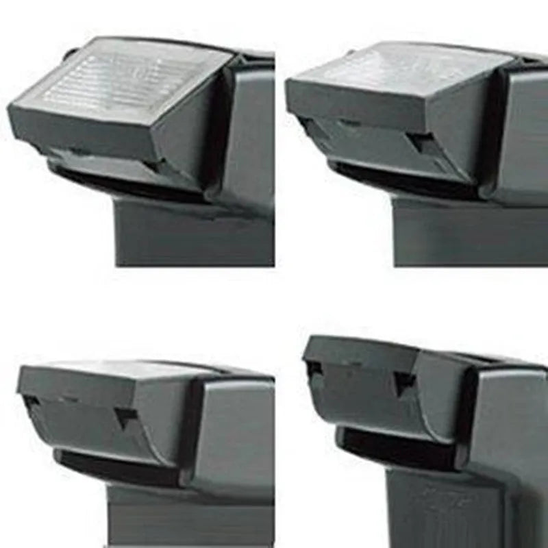 Silver hot shoe flash unit tilted on SLR camera showing aluminium construction and compact 65x60x98mm dimensions