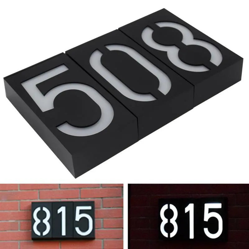 Solar-powered house number light with LED illumination and concealed wall mount