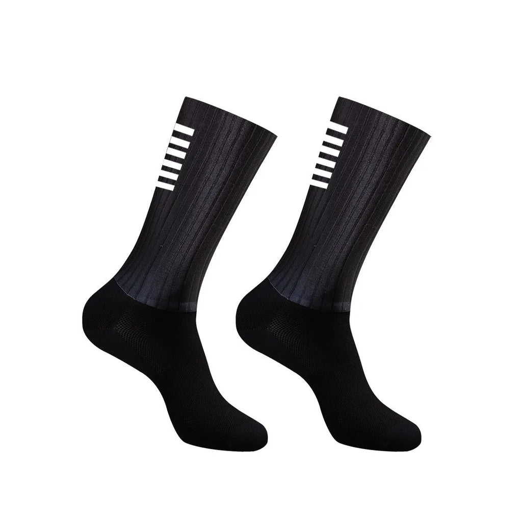 A pair of athletic socks for cycling and running in a chemical fibre blend, shown in one of six available colours.