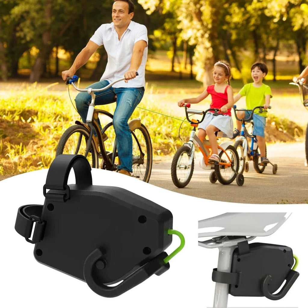 Black plastic bicycle trailer traction rope with connector fittings for mountain bike towing