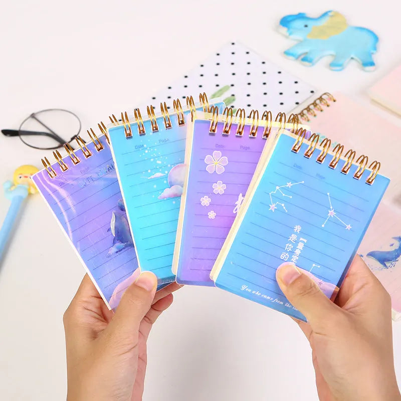 A7 spiral notebook with PP plastic cover showing Constellation, Sakura, Ocean, or Universe patterns