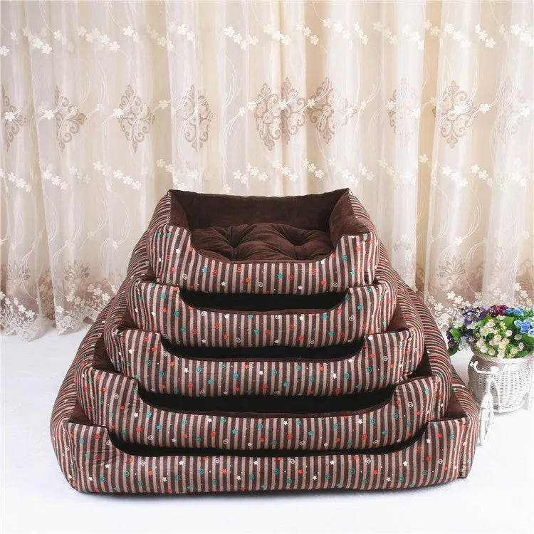 Cloth pet bed with foam mattress in coffee star colour, 45cm diameter size for small dogs and cats