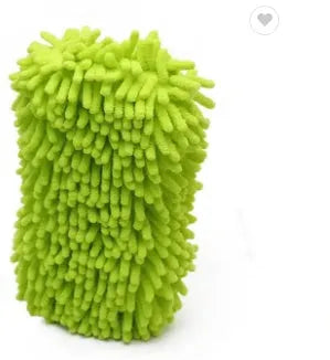 Silver green microfiber chenille car wash sponge measuring 14x25cm for vehicle and household cleaning