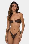 Brown tube-top bikini swimsuit with split design for women
