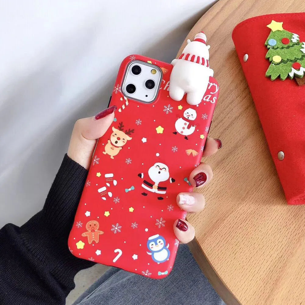 Red and green Christmas design silicone back cover case on an iPhone.