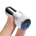 Aluminium alloy car charger with 12V input voltage measuring 2.5 by 6cm