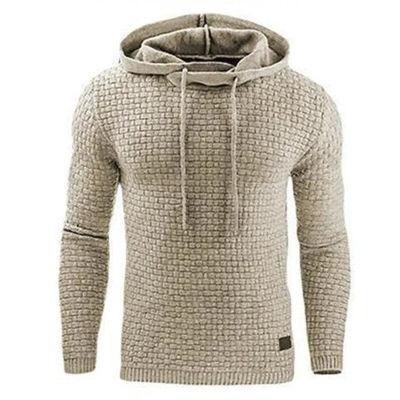Man wearing a grey cotton-polyester blend hooded sweatshirt, showcasing the casual hoodie design.