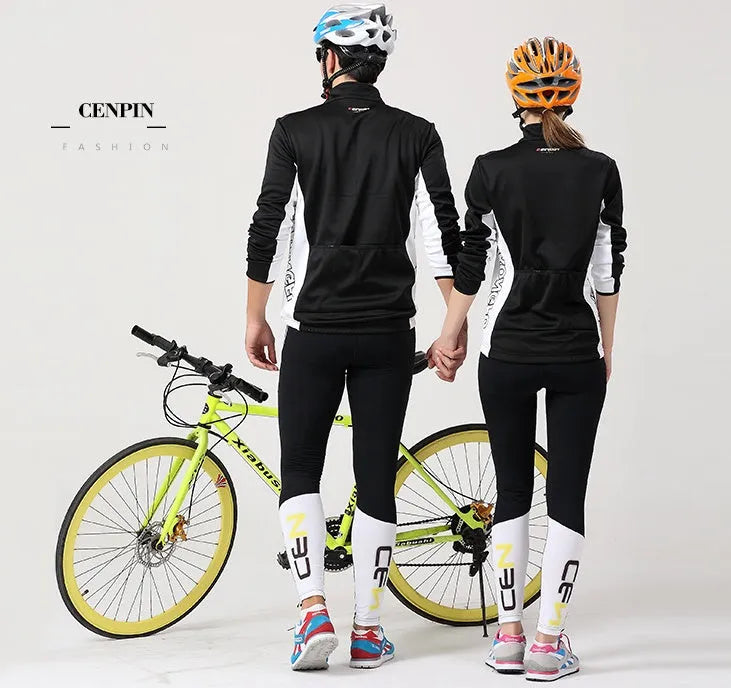 Long-sleeve bicycle Jersey suit set men women mountain bike team polyester thermal plain weave black yellow sizes