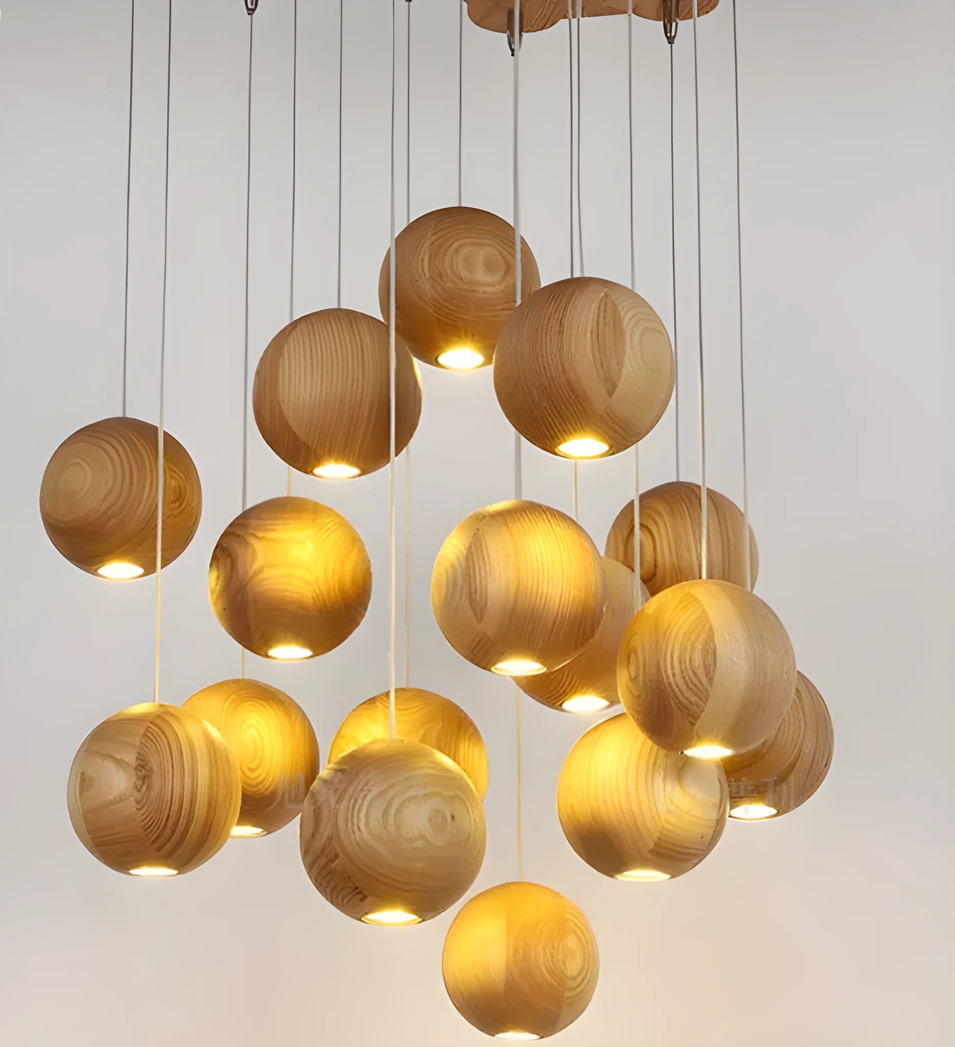 Nordic wood ball chandelier hanging light with adjustable height and wood construction