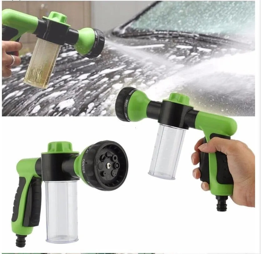 Green high-pressure foam spray gun with adjustable nozzle and long water pipe for car and garden cleaning