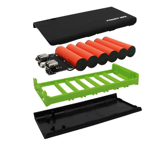 20000mAh portable power bank in five colour options showing compact dimensions