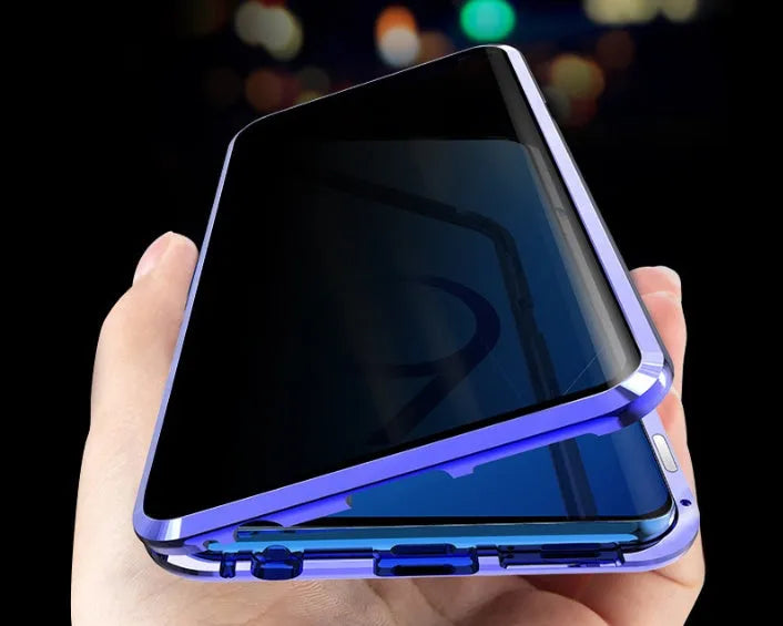 Samsung Galaxy magnetic privacy phone case with anti-peeping screen in closed position showing magnetic closure