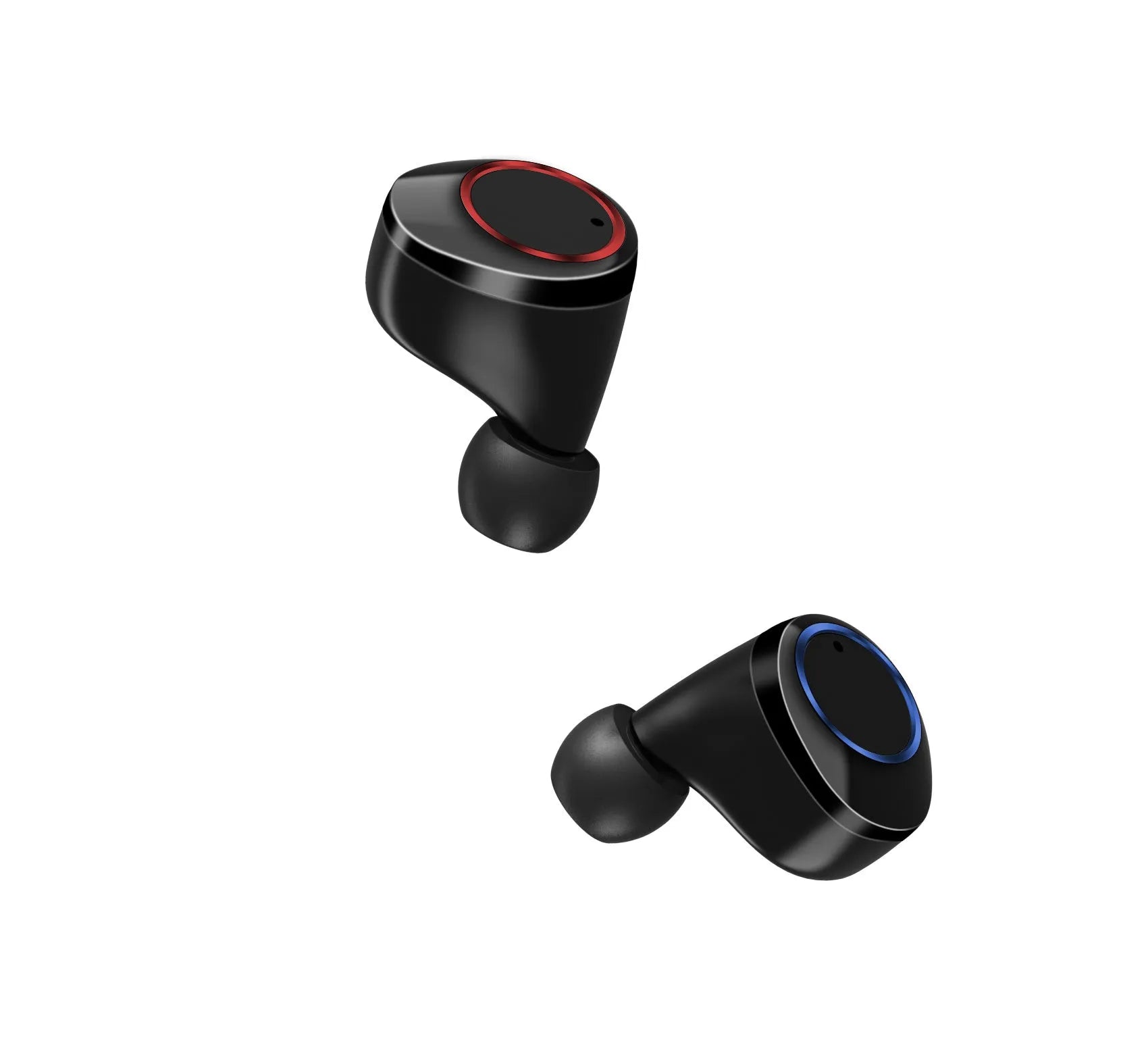 Black X11 Bluetooth wireless earbuds and charging case on a white background