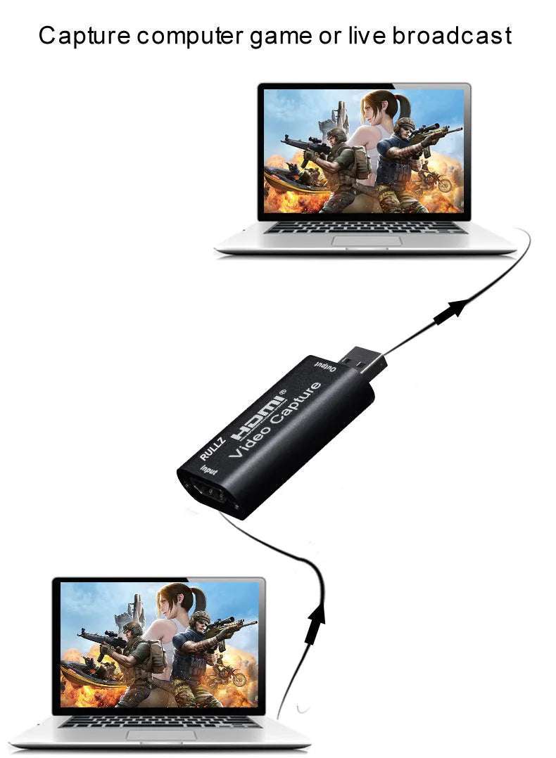Black HD video capture card USB 3.0 with HDMI input and dimensions 63.8x28x12.8 mm