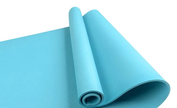 EVA yoga mat in six colours showing 4mm and 6mm thickness options for fitness exercise