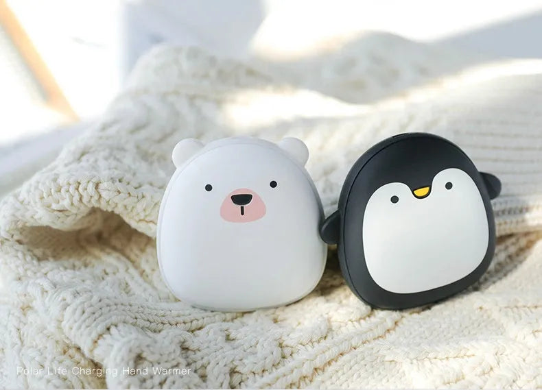 Cartoon penguin and polar bear USB rechargeable electric hand warmer with double-side heating
