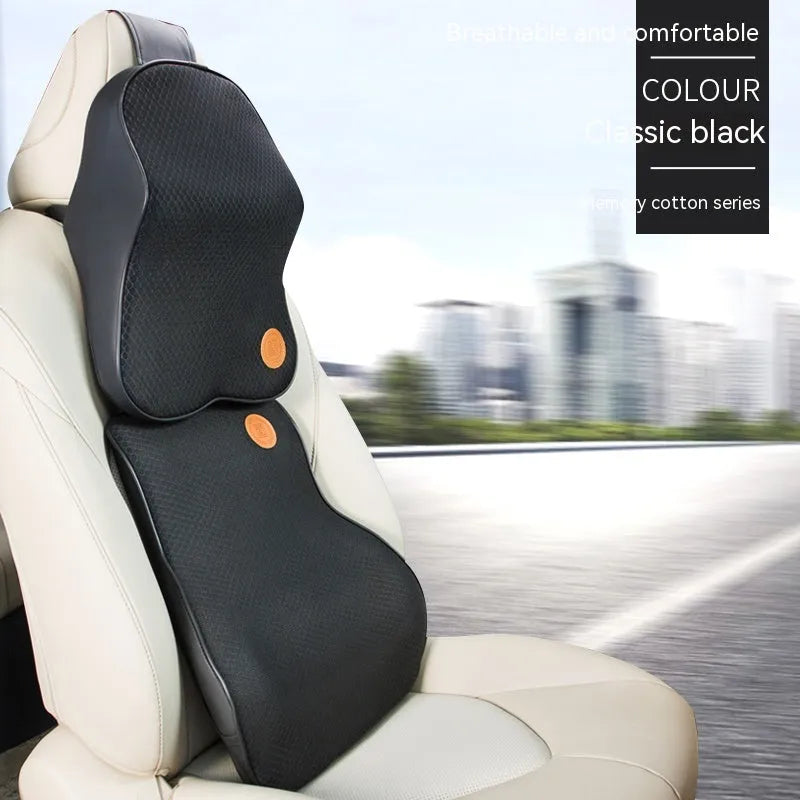 Memory foam car headrest pillow and lumbar support pillow set in a choice of seven colours