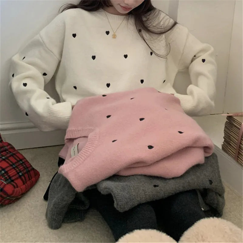 Women's acrylic pullover sweater with embroidery detail in loose fit free size design