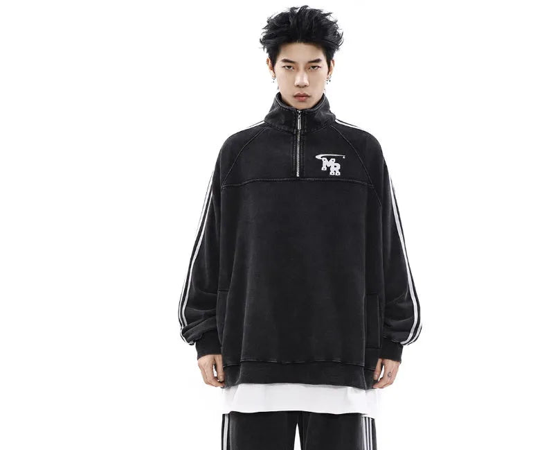 Black stand collar hoodie with long sleeves for casual sports wear