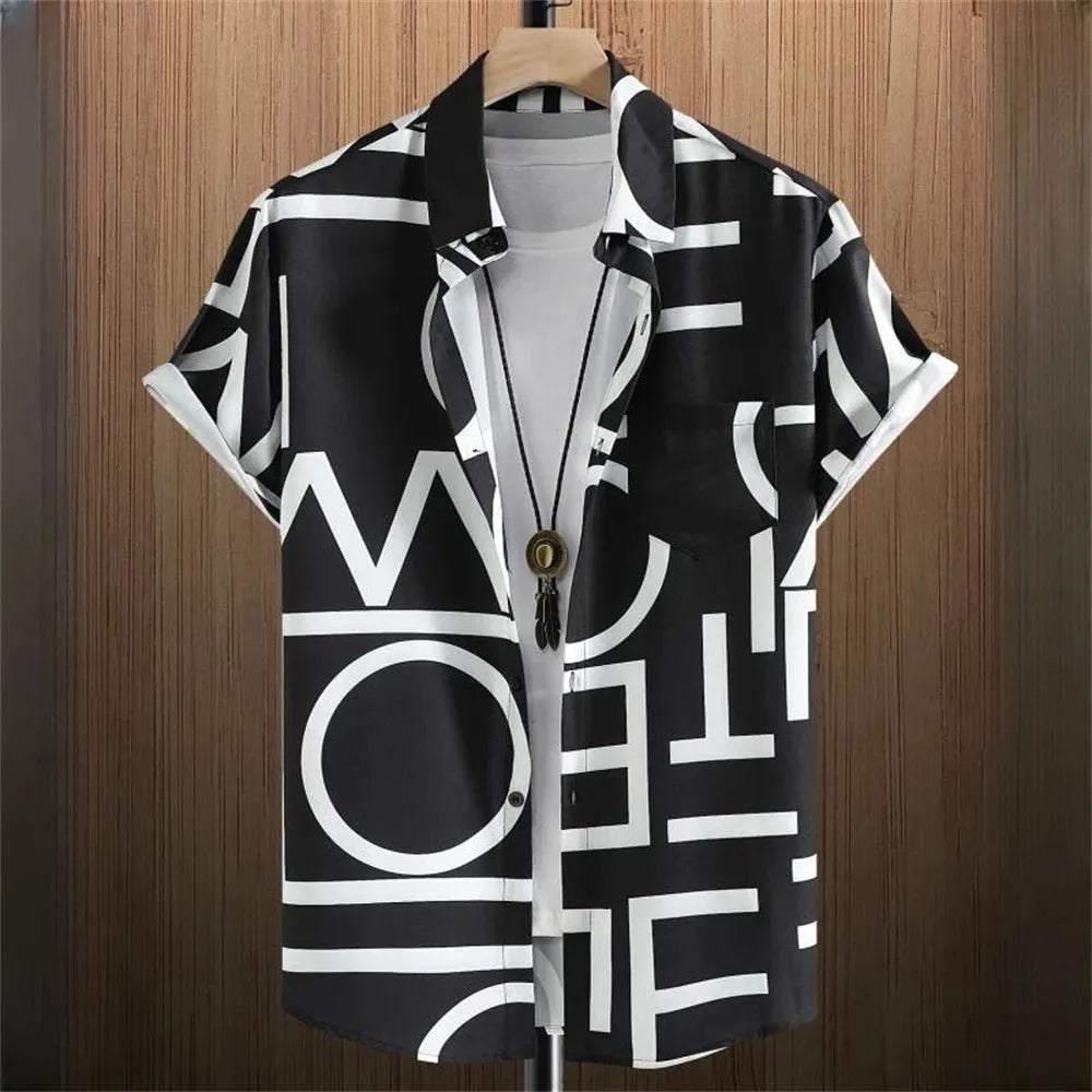 Men's camouflage pattern digital print cardigan shirt with short sleeves and loose fit