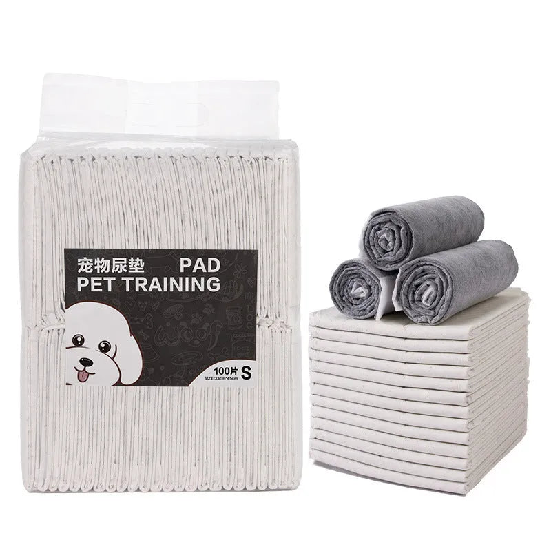 Pack of pet urinal pads showing different sizes and bamboo charcoal, economy, thickened model options.