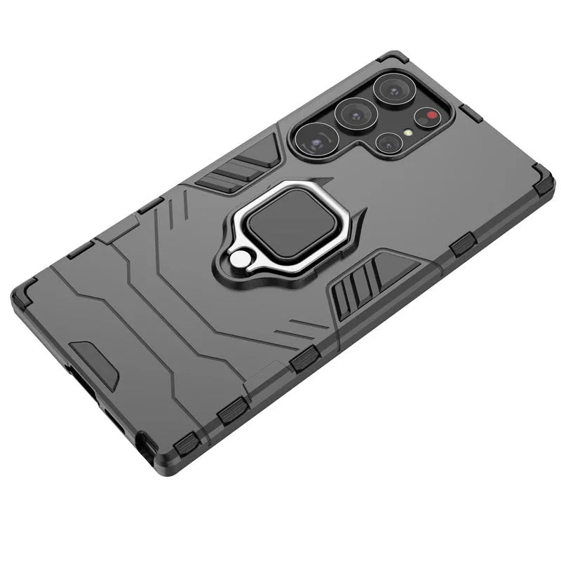 Black TPU PC drop-resistant phone case with kickstand bracket for Samsung Galaxy S23