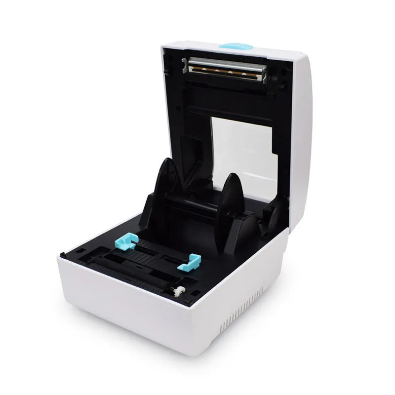 White thermal label printer with USB and Bluetooth connectivity for shipping labels