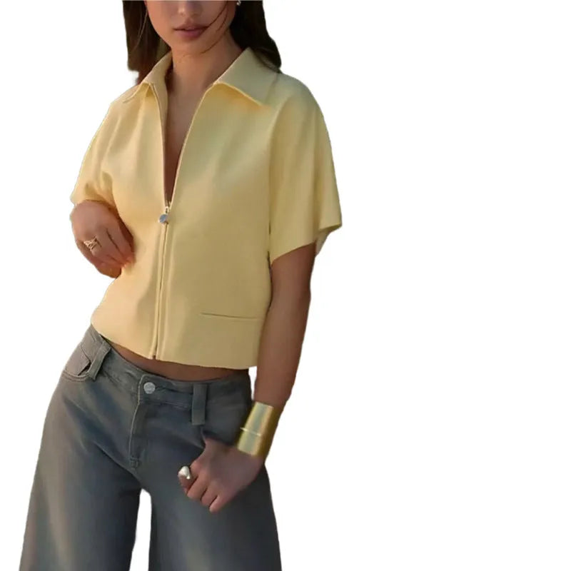 Casual short sleeve polyester top in loose fit available in white, black and yellow colours