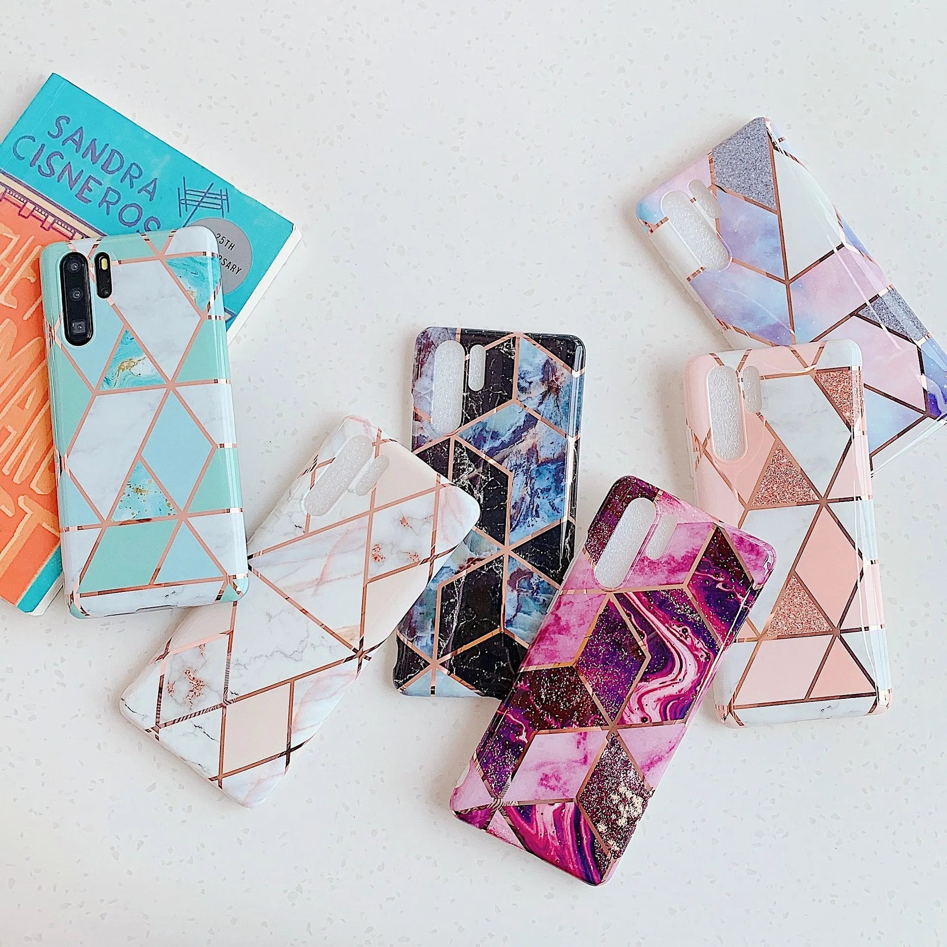 Electroplated marble design TPU phone case for Huawei and Samsung phones in multiple colour options