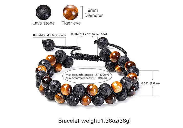 Matte black tiger eye agate couple bracelets with geometric beads