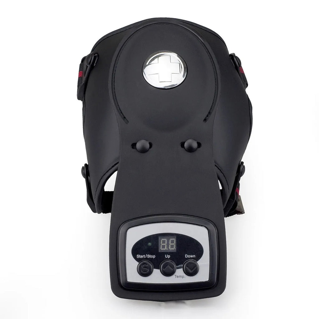 Infrared knee and shoulder massager with adjustable temperature control, knee pads, and shoulder pads.
