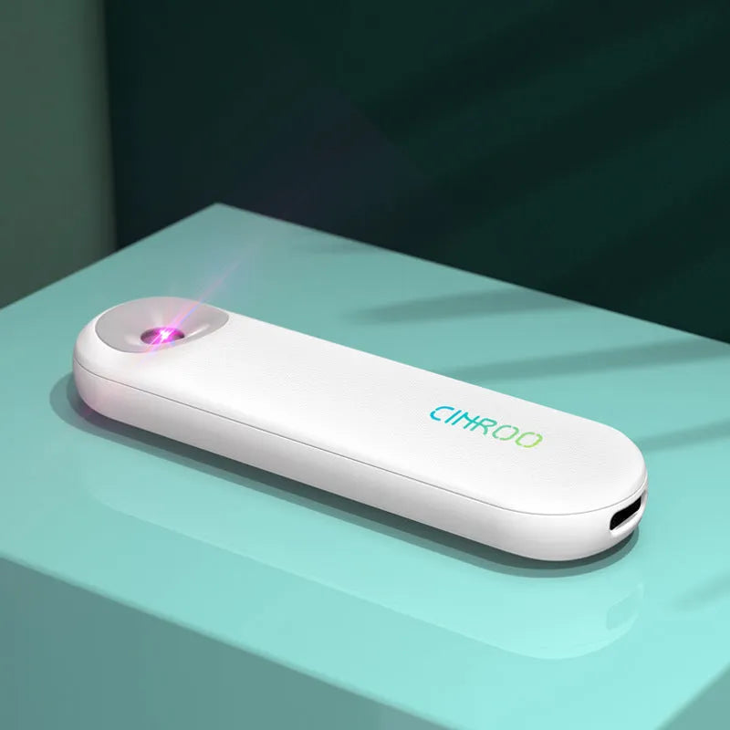 White portable UV sterilizer lamp showing compact size for personal disinfection use.