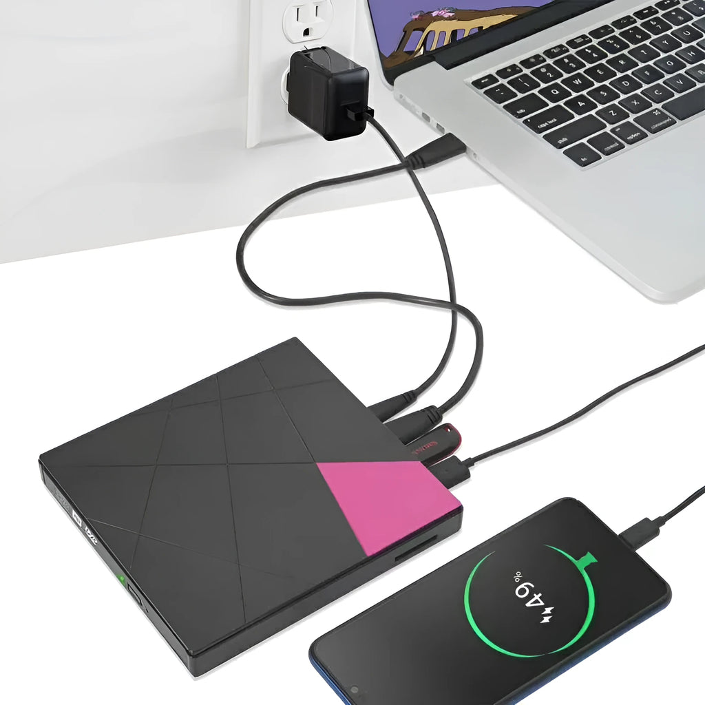 External USB DVD burner with card reader in rose gold colour, 24x speed, pallet loading tray