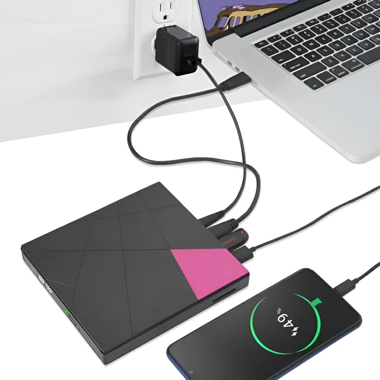 External USB DVD burner with card reader in rose gold colour, 24x speed, pallet loading tray