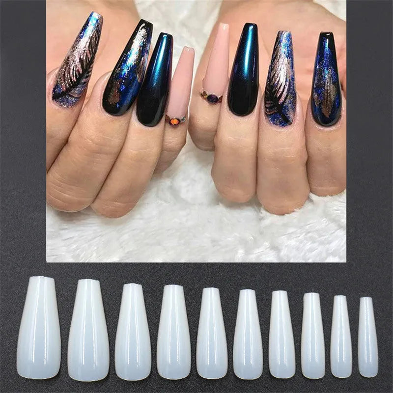 500 transparent and natural ballet false nails in ABS material with 10 sizes
