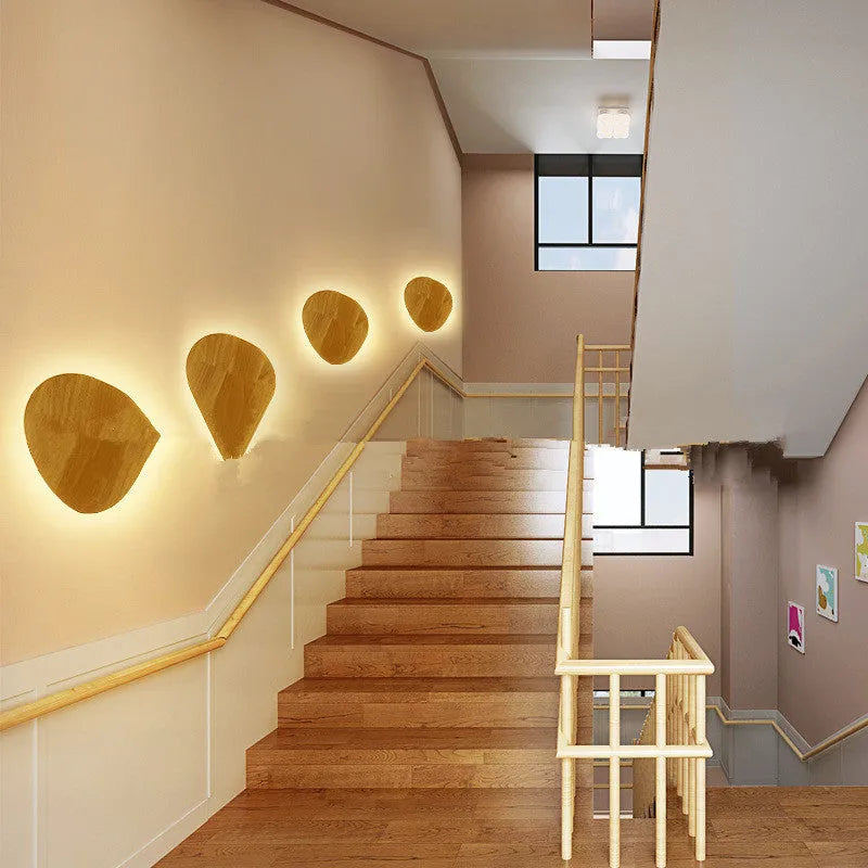 Modern log art wall lamp with wooden shade oval shape LED light