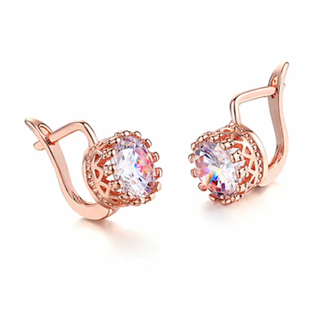 Korean retro crown-shaped ear clips in rose gold and white gold colour options