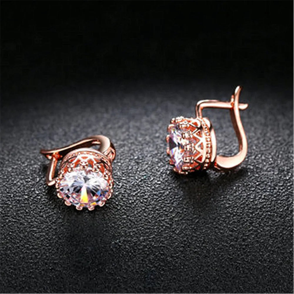 Korean retro crown-shaped ear clips in rose gold and white gold colour options
