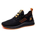 Men's low-top casual sports shoes with cross strap detail over a Flying Weave upper in black, orange, or yellow.
