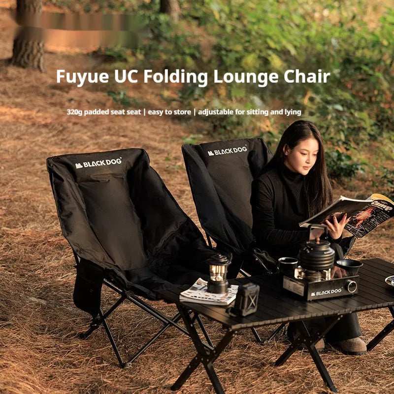 Night black Oxford cloth camping recliner folding chair in moon chair design