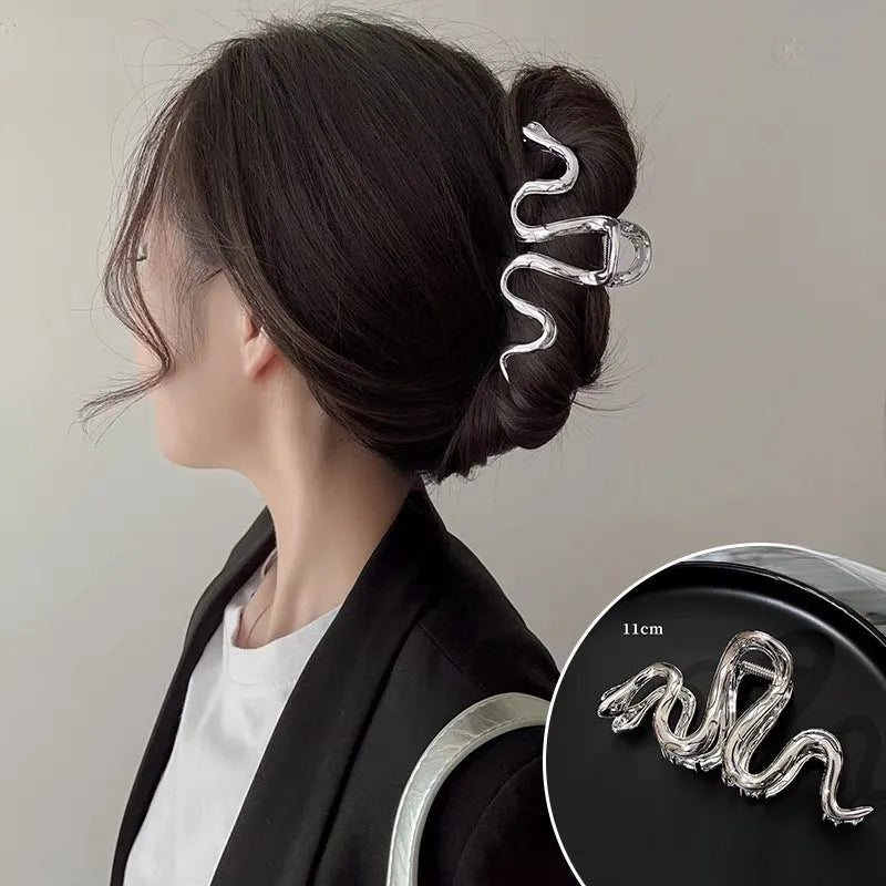 Slytherin serpentine metal hair clip barrette in silver or gun black, 10.5cm long