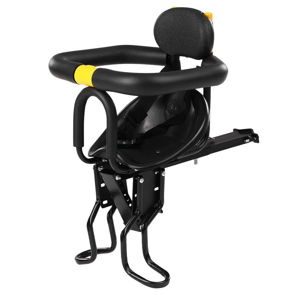 Front bicycle child seat in steel for mountain sports bikes available in black or white colour